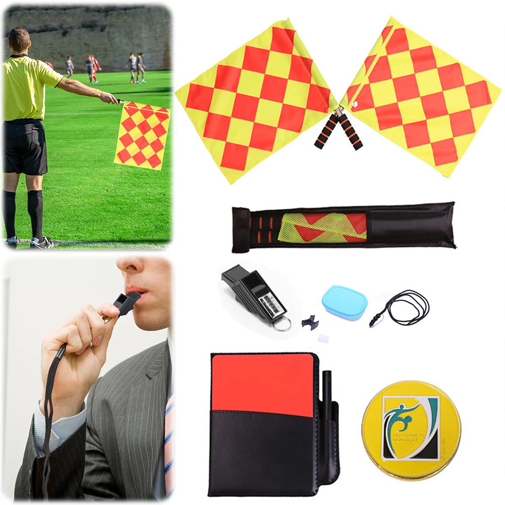 Soccer Referee Kit Soccer Referee Flag Soccer Referee Cards Referee Whistle Set Sport Training Useful Referee Tool