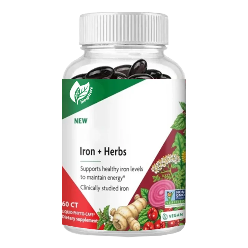 

Железный + травяной - Железные добавки, поддержка здоровой энергии * - Вегетарианский, без ГМО, без глютена, без сои