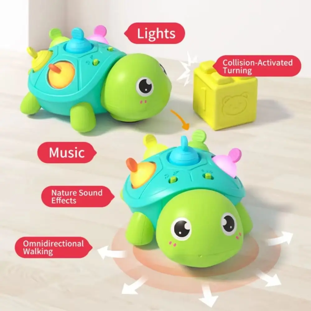 Tortuga Musical ligera y musical, Escape de suelo plano, tortuga para caminar en movimiento educativo, simulación de captura, tortuga para gatear para bebés