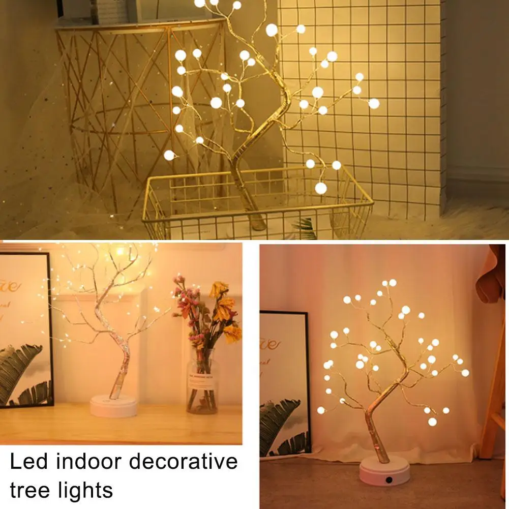 LED Night Light Mini Christmas Tree Wire Garland Lamp For Kids Home Bedroom Decoration Decor Fairy Light Holiday lighting N7O6