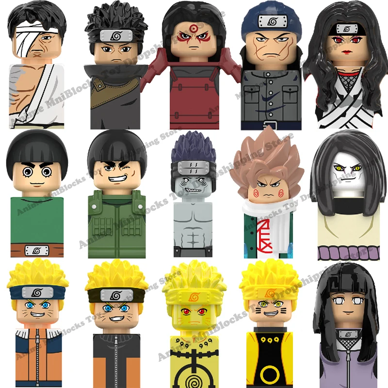 Figuras de acción de Naruto, Sasuke, Sakura, Kakashi, Hinata, Orochimaru, Obito, Mini juguetes de dibujos animados, bloques de montaje, regalos de