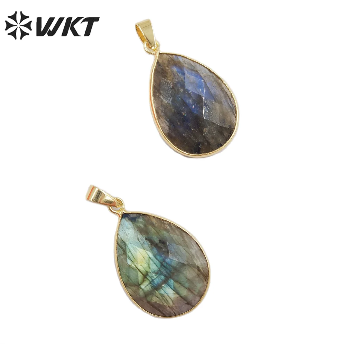 

WT-P799 Классический кулон в форме капли из лабрадорита, украшенный 18-каратным настоящим золотом, для женщин, ювелирное украшение на день рождения.