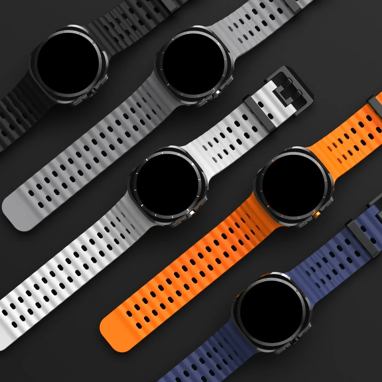 Sportarmband für Samsung Galaxy Watch Ultra 47 mm Silikonarmband KEINE Lücken Ozean-Armband Aquatics Watch 7 47 mm Offizielles Armband