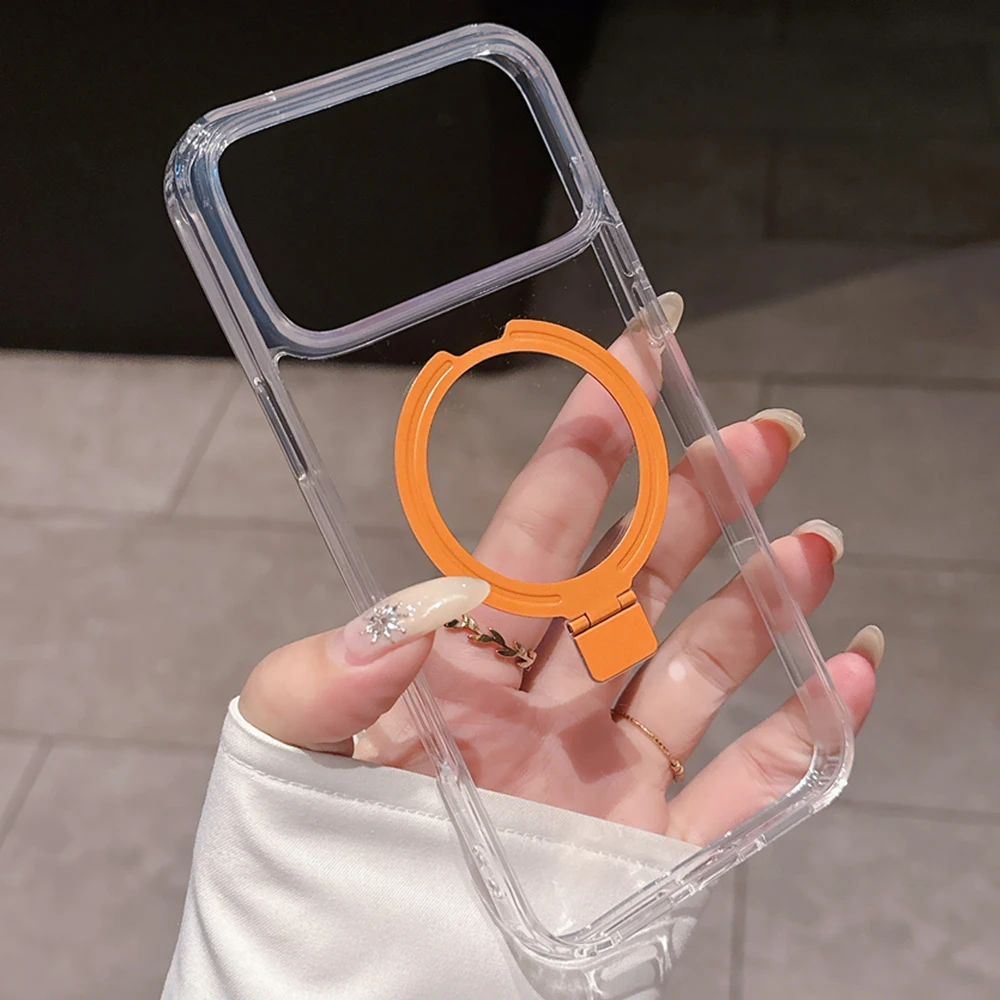 Coque de téléphone magnétique transparente pour MagSafe avec support en alliage métallique pour iPhone 18 17 16 15 14 Plus 13 Pro Max