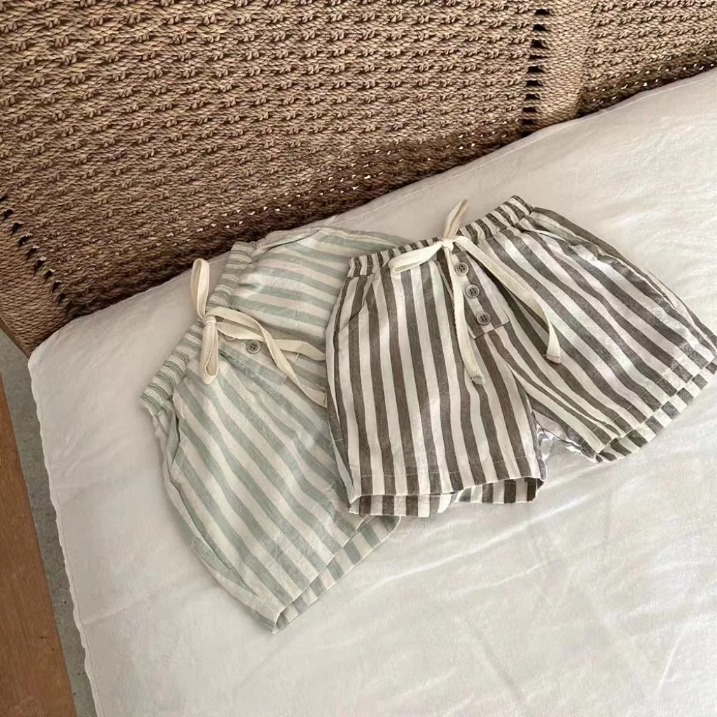 Children's Shorts Korean Summer Style Boys and Girls Baby Thin Cotton Vertical Stripes Casual Shorts Loungewear Outfit