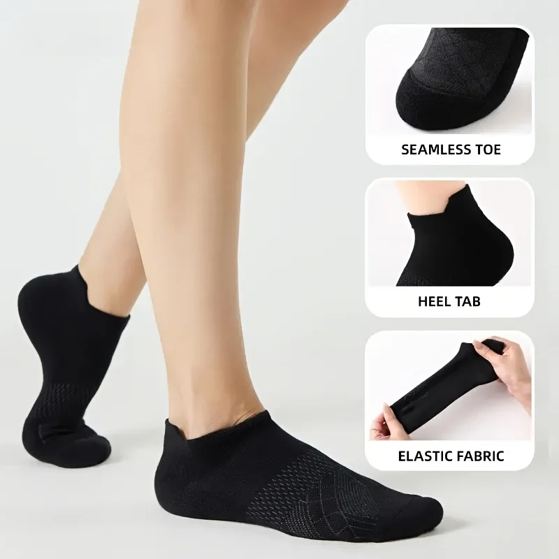 5/10 Paar Damen-Kompressions-Knöchelsocken mit Fußgewölbestütze, feuchtigkeitsabsorbierend, atmungsaktives Gewebe, ganzjährig, Fitness, niedrig geschnittene Sportsocken – Detail 3