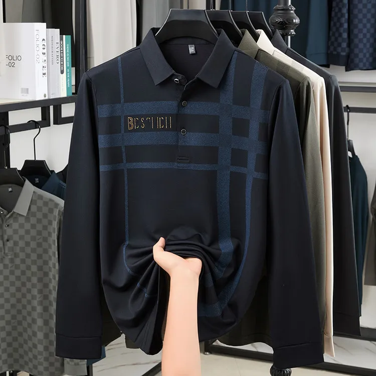 

2025 Men's Warm and Casual Long Sleeved Polo Shirt for Autumn and Winter