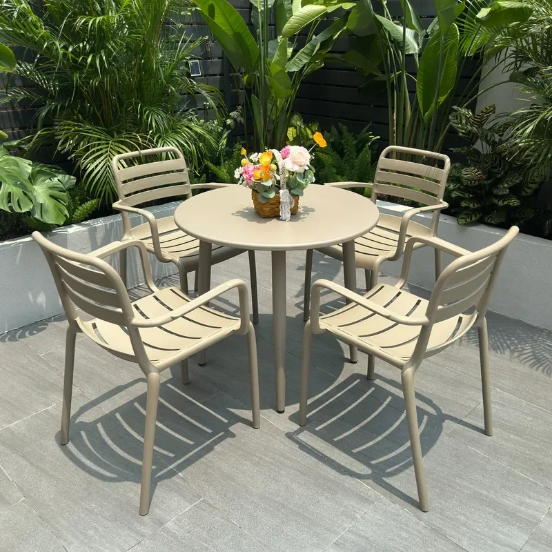 Round Patio Table Set for Balcony Courtyard Simple Outdoor Furniture for Tea Shop Rest Area Household Use