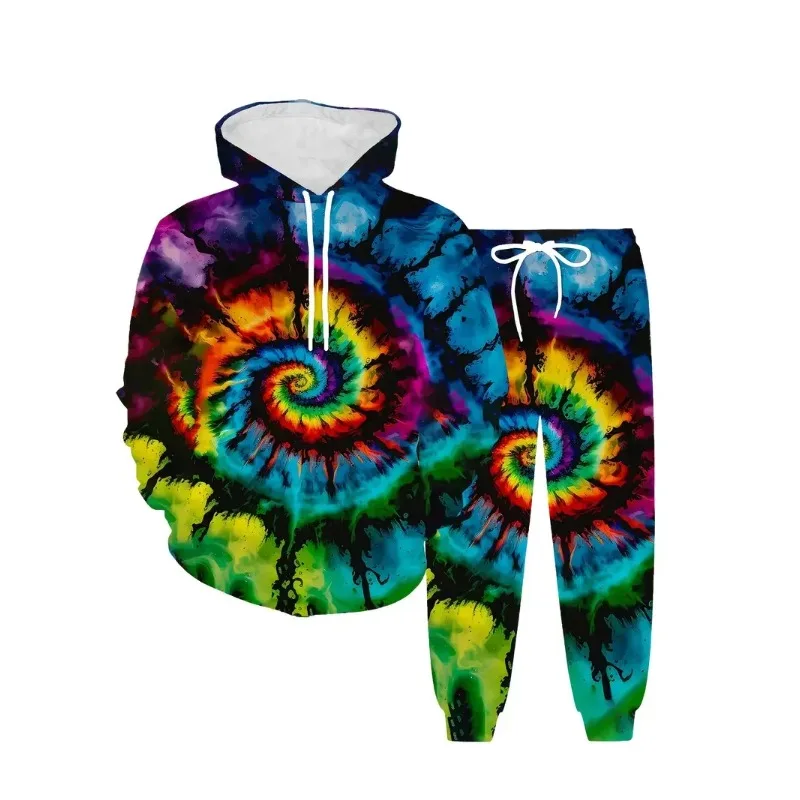 2025 الخريف/الشتاء الرجال والنساء الإبداعية ثلاثية الأبعاد الملونة قوس قزح السماء المطبوعة الرياضة سوبر كبير هوديي فستان أطفال مع سروال داخلي #5