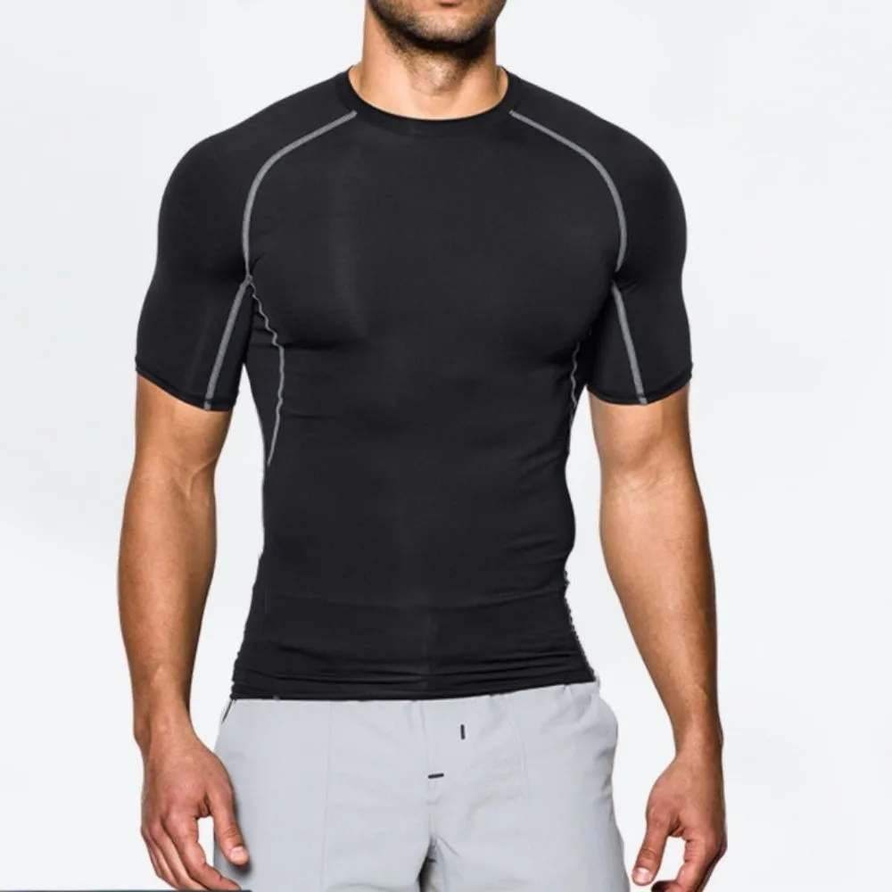 

Short Sleeved Men's Fitness T-shirt Quick Dry Tight Gym Sport Running Shirts Sportswear Compression Top Men Sport T-shirt Gym
