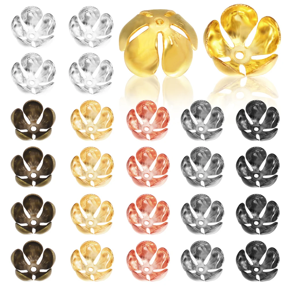 50Pcs/Lot 13mm Flower Lotus Iron Round Beads Caps Hole 1.4mm For Charm Jewelry Making Diy Beads Necklace Bracelet Accessories