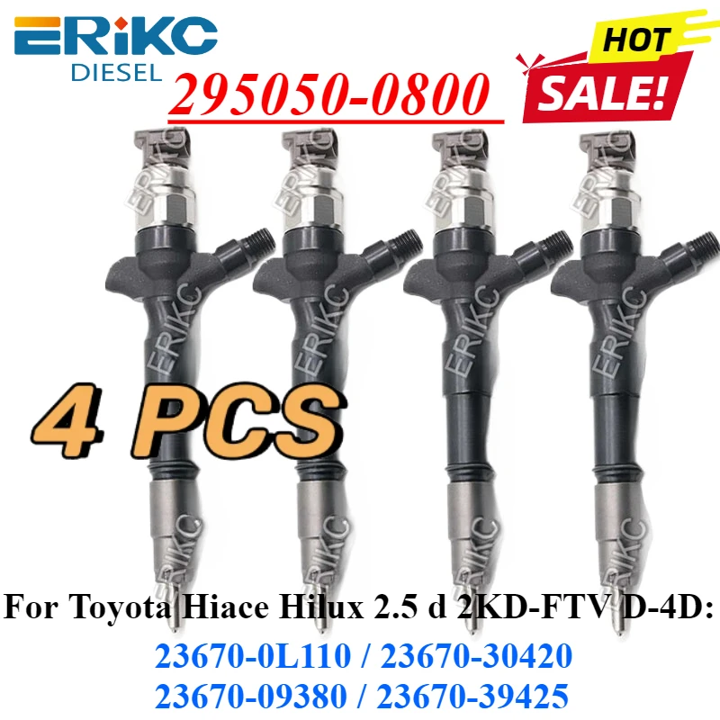 4PC 295050-0800 295050-0801 Common Rail Injector SM295050-0800 For Toyota Hiace Hilux 2KD-FTV D-4D DCRI300800 23670-30420