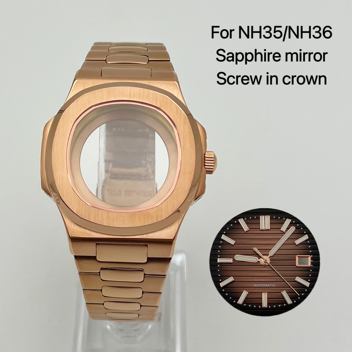 Rose gold 40mm case and strap assembly, Nautilus assembly, high-quality NH35 case, NH36 case