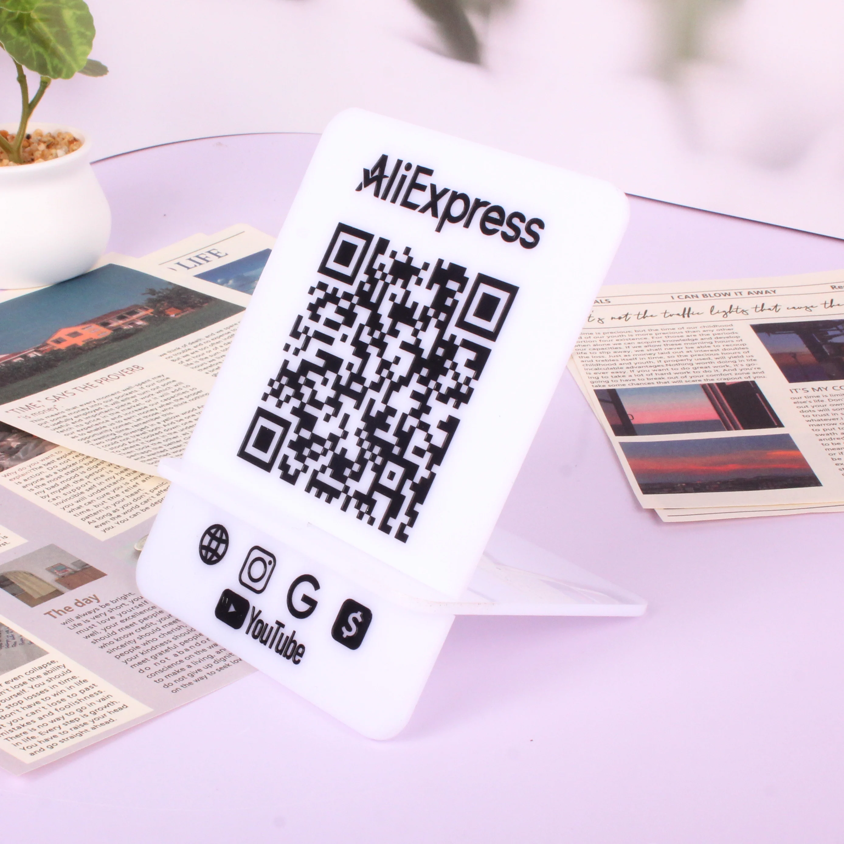Business Plate  Mini Custom QR Code Acrylic Sign Markets with Social Media Link Let's Connect Follow Us and Payment Function