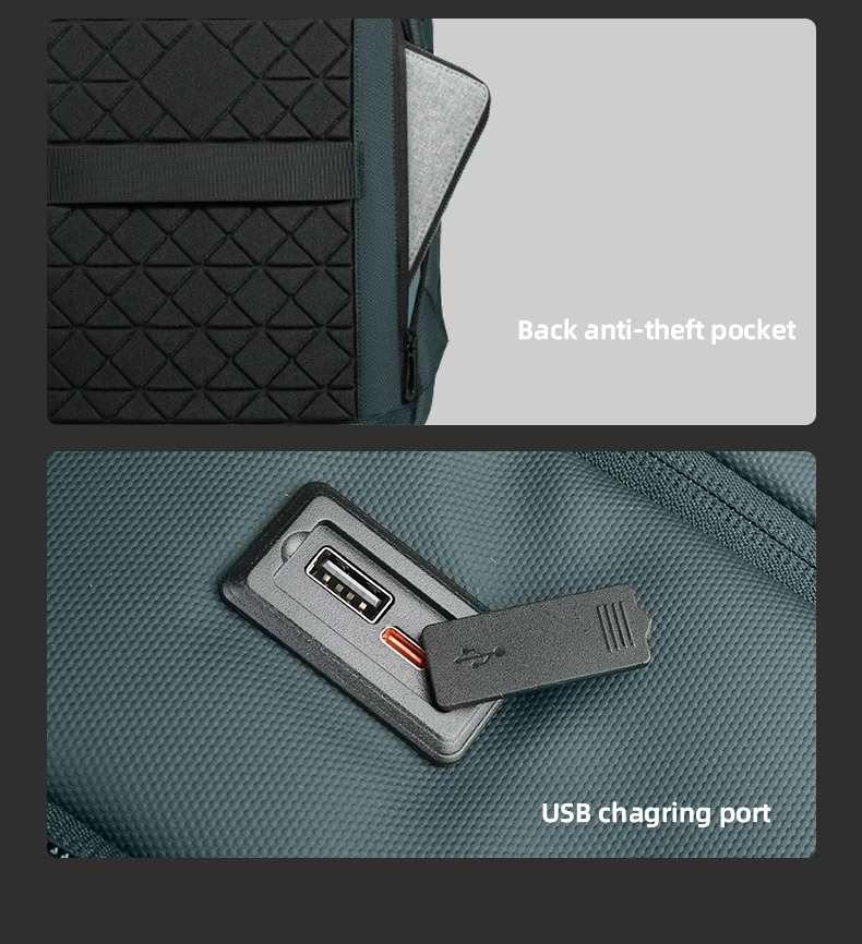 Heroic Knight Business-Laptop-Rucksack für die Arbeit, wasserdichtes Oxford-Gewebe, große Kapazität mit USB-Ladefunktion, tragbarer Herrenrucksack – Detail 10