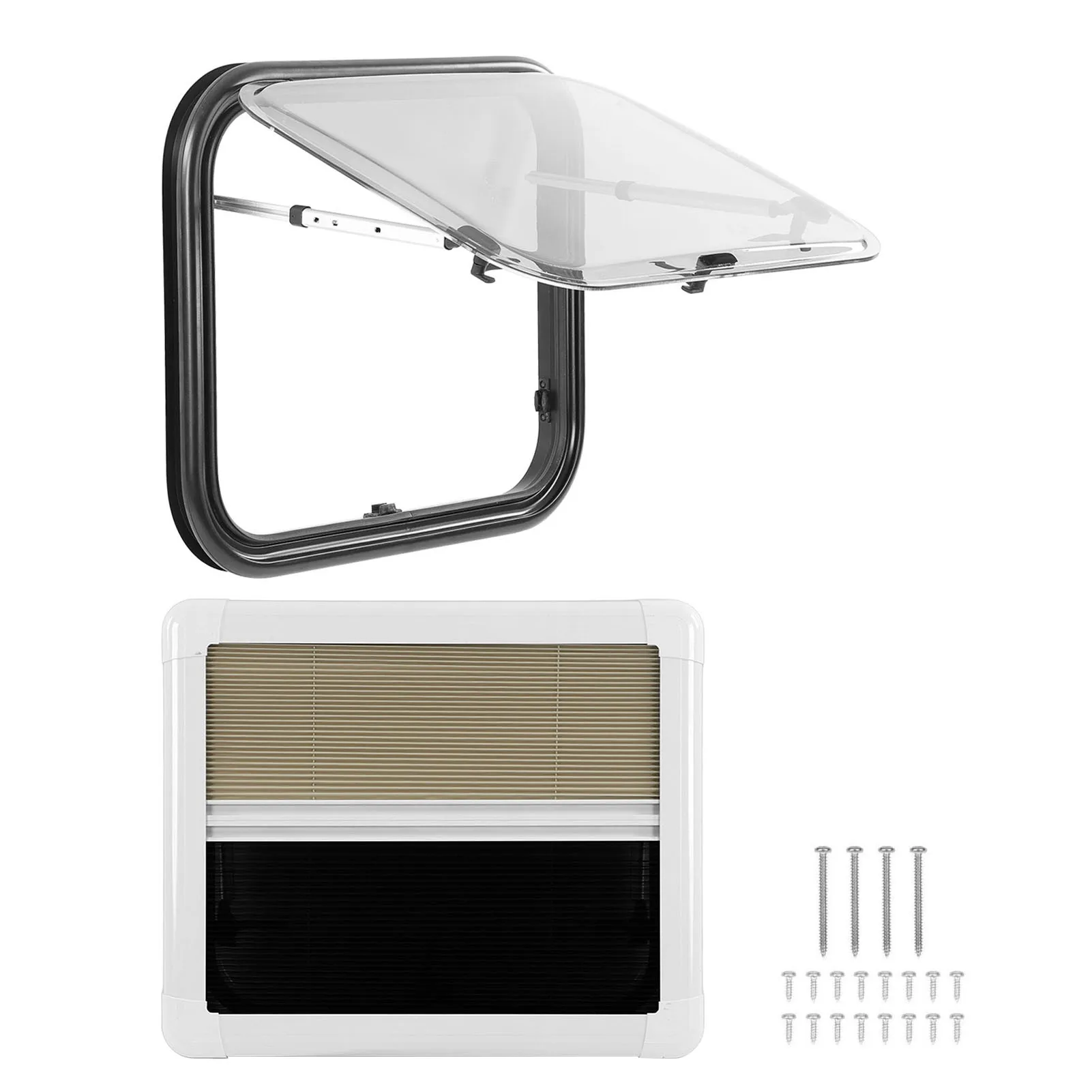 

Двухкамерное акриловое стекло с выдвижной вентиляционной системой, плиссированной шторкой и москитной сеткой для автодомов и кемперов