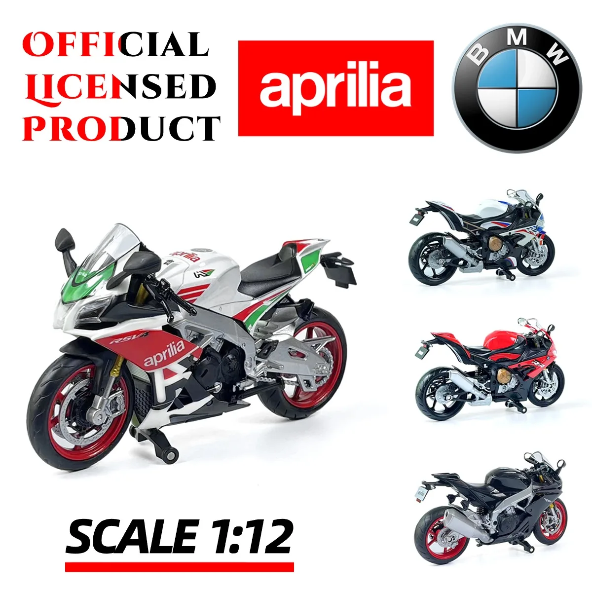 

1:12 Aprilia RSV4 RR1000 BMW S1000RR Replica Motorcycle Bike Model Souvenir Collectible Mini Moto Diecast Vehicle Toy