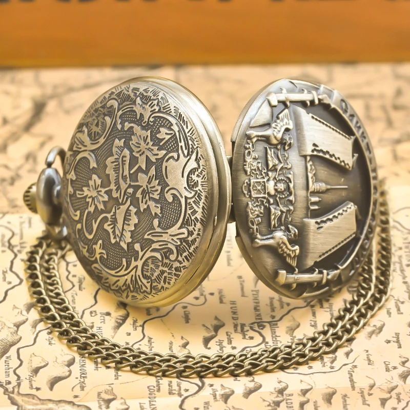Винтажные бронзовые резные кварцевые карманные часы в стиле стимпанк, ожерелье, подвеска, цепочка для часов, мужская и женская цепочка, мемориальная коллекция, подарок