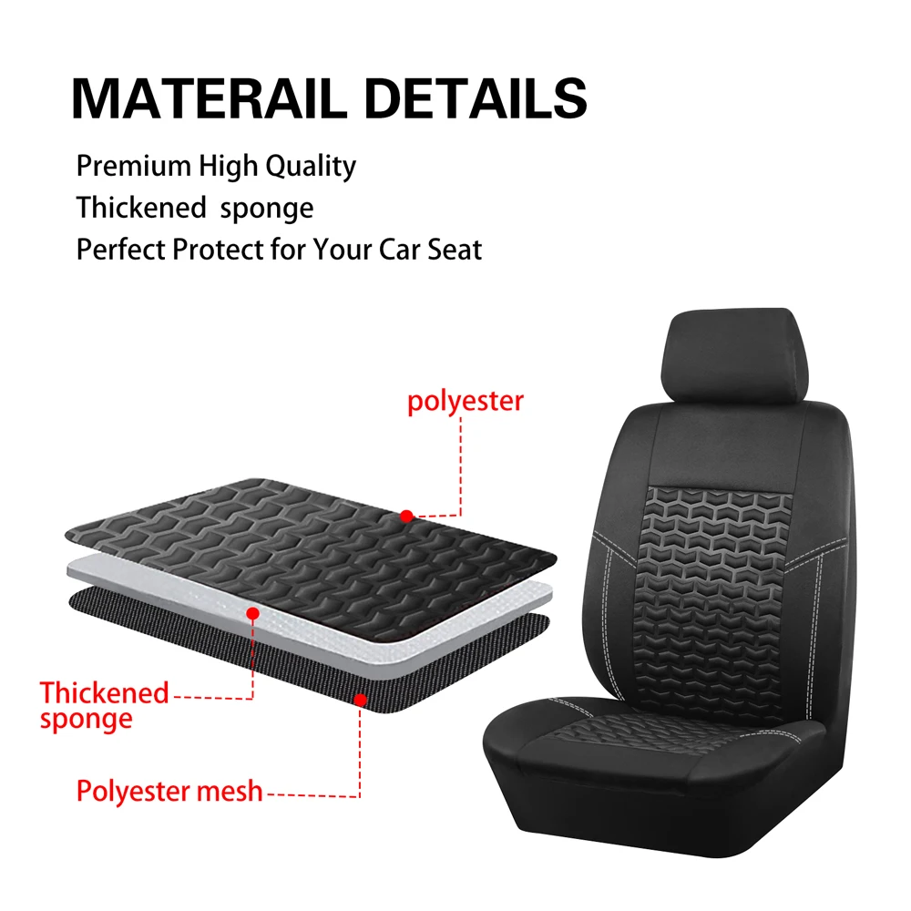 AUTOKING Car Seat Covers Tire Texture Press Breathable Fabric Seat Covers for Car 3 Zipper for Rear Seat Backrest