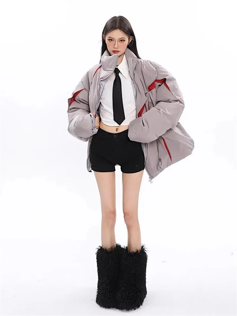 Zimní 2024 Nové luxusní nové pánské a dámské teplé nepravidelné bavlněné oblečení Niche Splicing American Thick Loose Bavlněná bunda - náhled 6