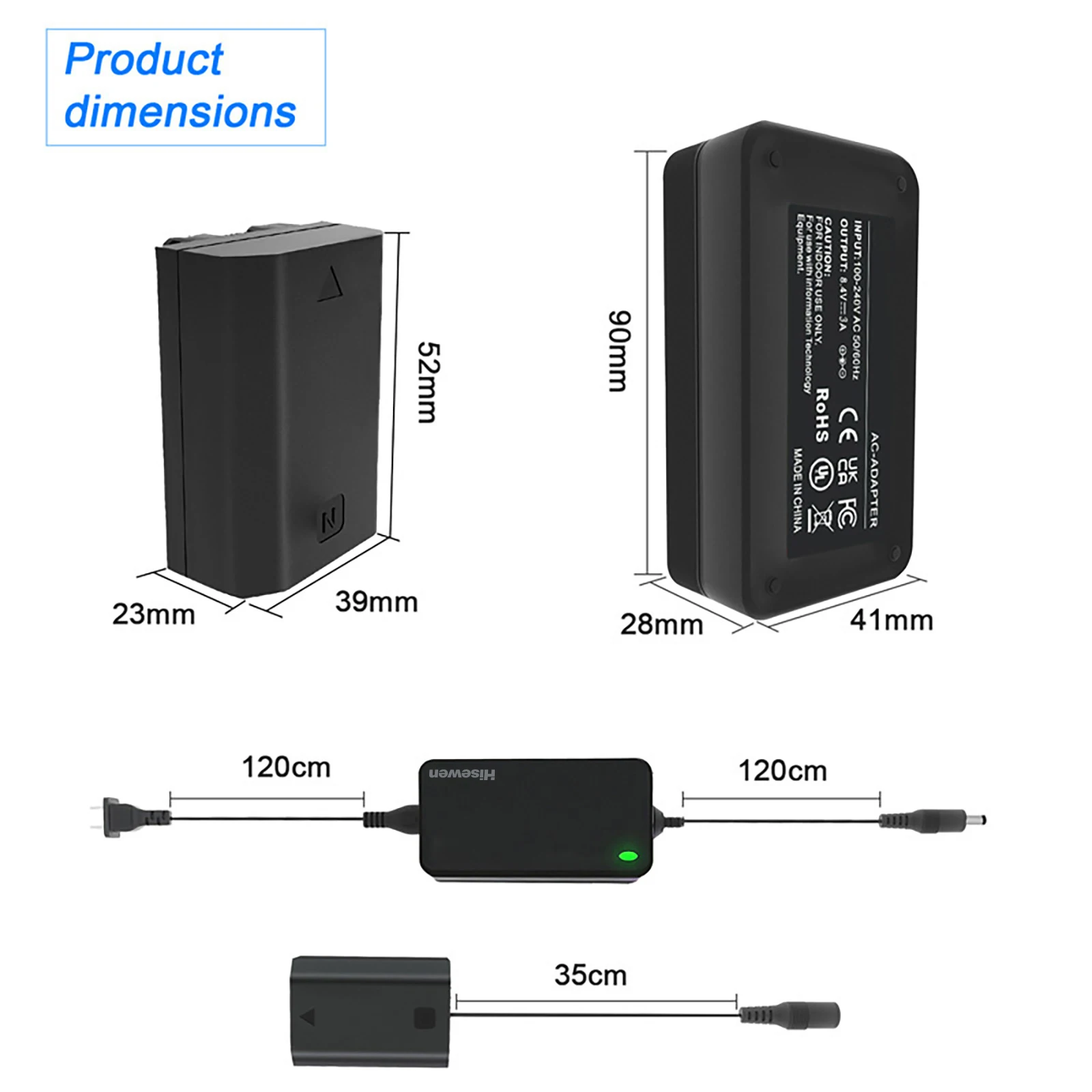 NP-FZ100 AC Adapter Dummy Battery Kit for Sony Alpha A7 III, A7R III, A7S III, A7 IV, A7R IV, A7R V, A7C, A7C II, A7CR, A6600