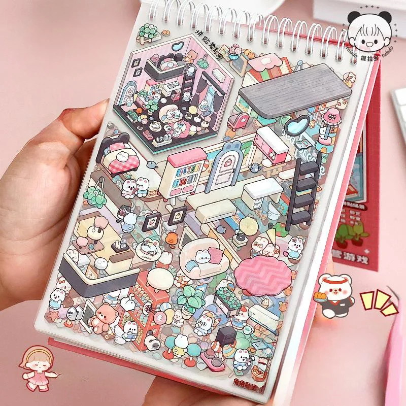 Cartoon Landscape Sticker Book 20in1 DIY 3D Stacked Stereoscopic Miniature Cabins Scene Stickers Gift for Kid Child 20pcs