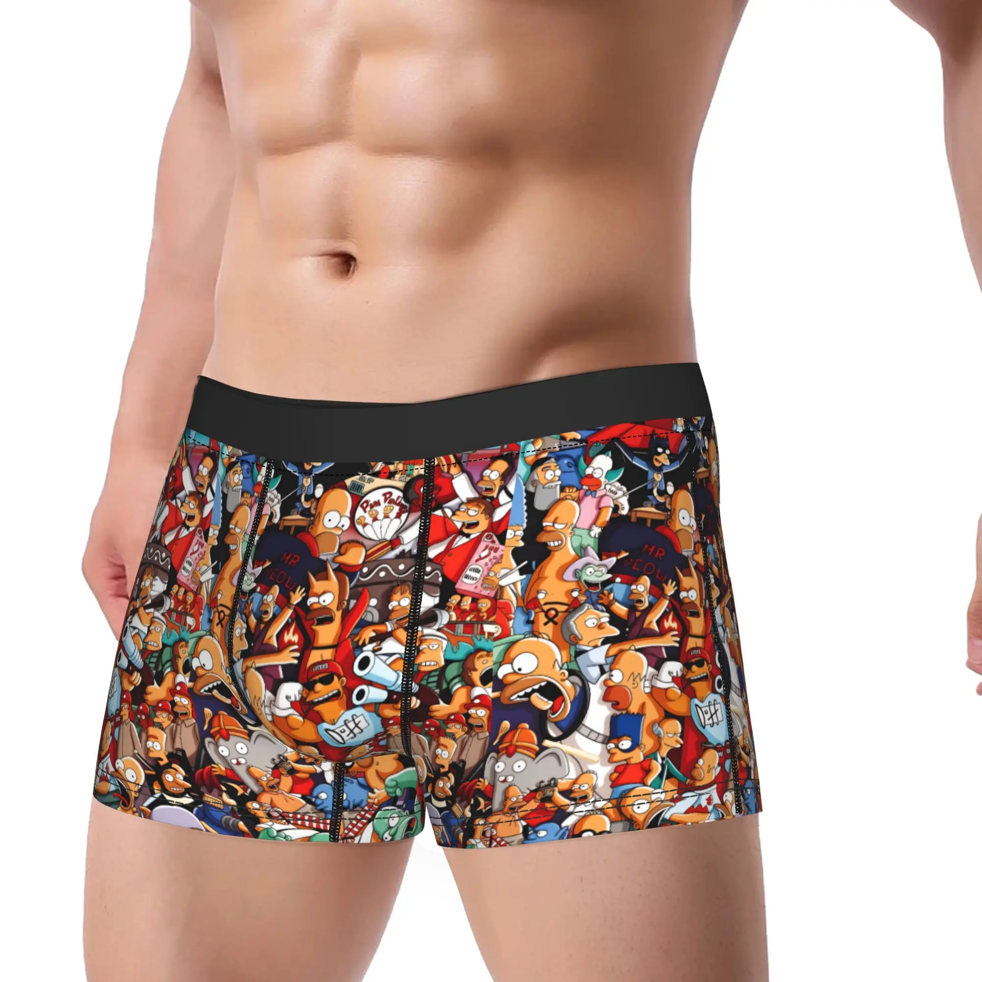 S-Simpsons Dark Style Characters Collage Boxer Brief Underwear Quality Men's Breathable Boxershorts Print Large Size Underpants