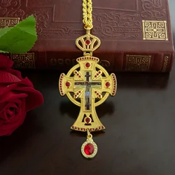 HTISOK Orthodox Church Cross Necklace Russia Greece Gold Bishop Father Priest Pectoral Cross Jesus Crucifix Icon Religious Gift