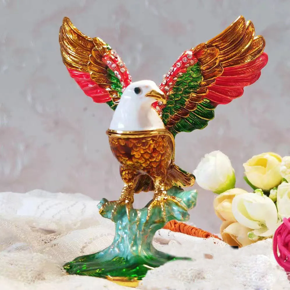 Kristal Bejeweled kartal biblo kutusu menteşeli benzersiz yüzük takı organizatör klasik kuş heykelcik depolama tahsil ev dekor