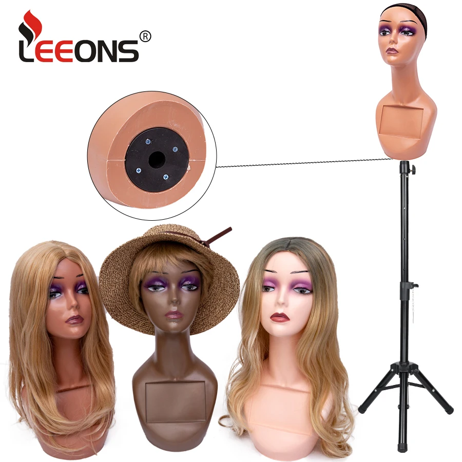 Leeons Female Wig Mannequin Head 1Pcs Realistic Female Mannequin Doll Head Pvc Manikin Head For Wig Display Black Beige