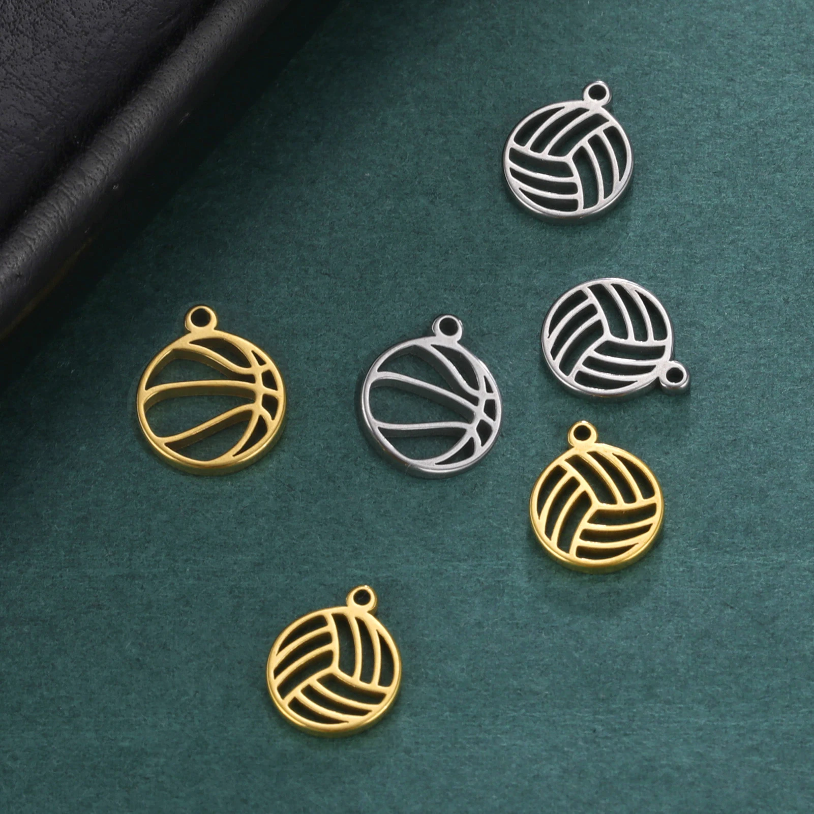5pcs/lot Volleyball Basketball Mini Charms for Jewelry Making Stainless Steel Sports Pendant for Bracelet Necklace