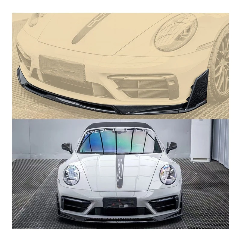 

New for 911 992.1 2019-2024 Carbon Fiber Front Lip Bumper with Exhaust Cut-Outs Bolt-On Custom Car Accessory