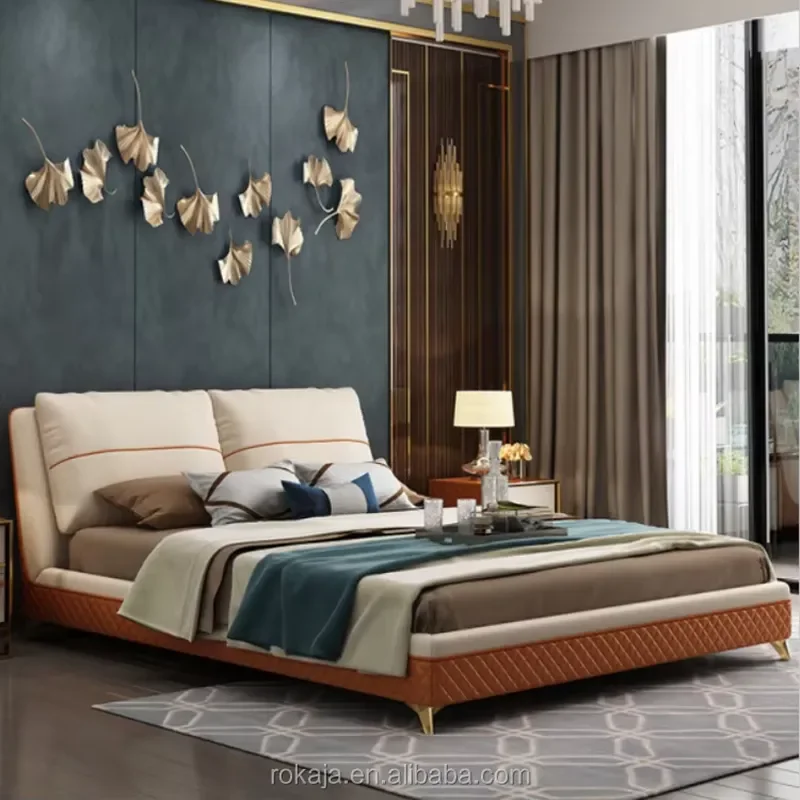 Foshan Bed Set Modern Couple Relax Leather Beds Home Hotel Furniture Bedroom Sets