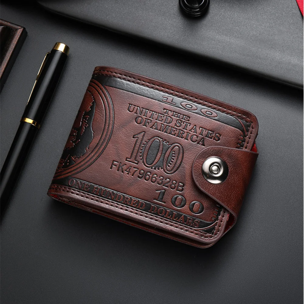 Cool Wallets for Teen Boys Ages 10-18, Cash with ID Window Cardholder, Faux Leather Wallet for Teen Boys, Zippered Wallet for Teenagers, Teenage Teenager Youth Gift. (Brown Dollar Pattern)