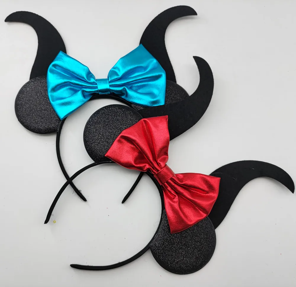 Children Devil Witch Horn Bow Style Headband For Halloween Party Hair Accessories Dark Fairy Horned Hairband Carnival Photo Prop