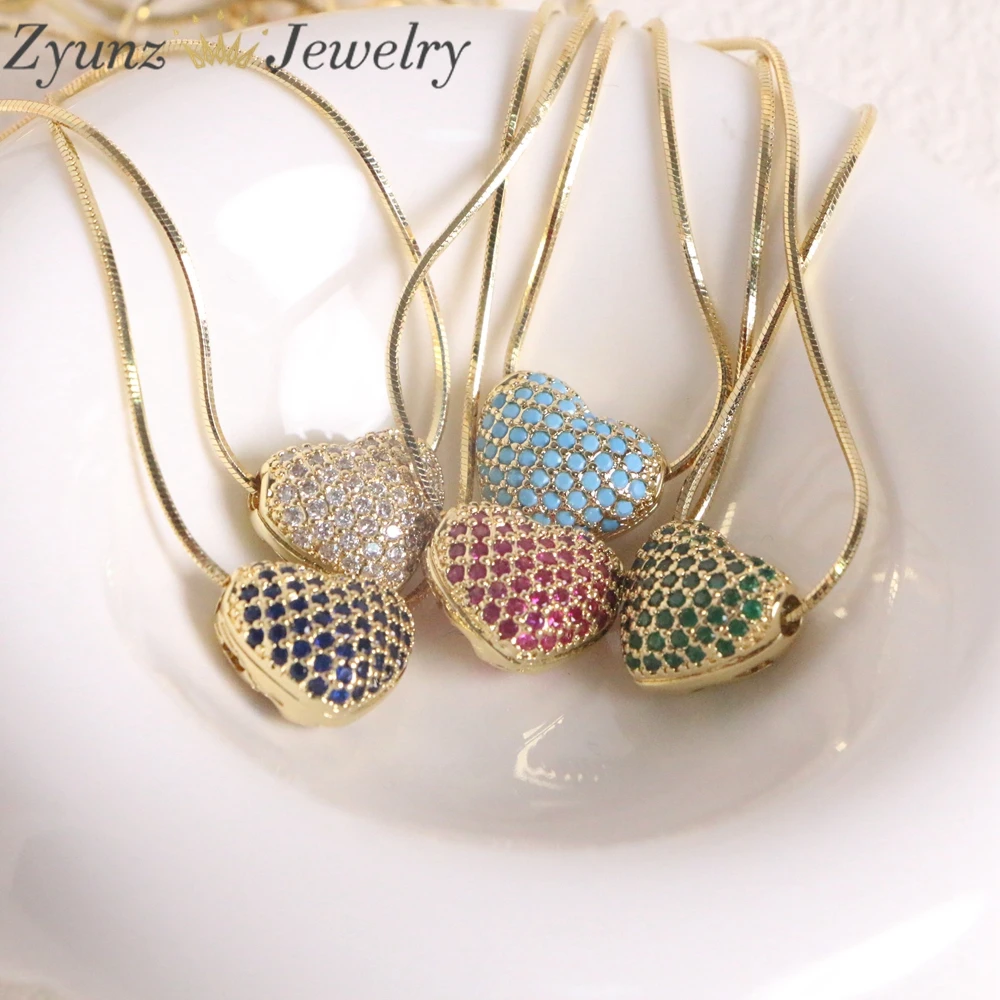 10PCS, Cubic Zircon Heart Necklace For Women Gold Silver Color Chain Pendant Choker Necklaces Girls Party Gift Jewelry