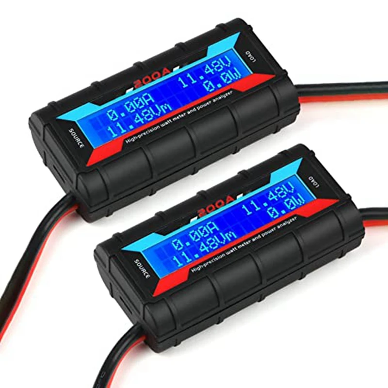 2 PCS 200A Power Analyzer Watt Meter Battery Consumption Performance Monitor Black For RC, Battery, Solar