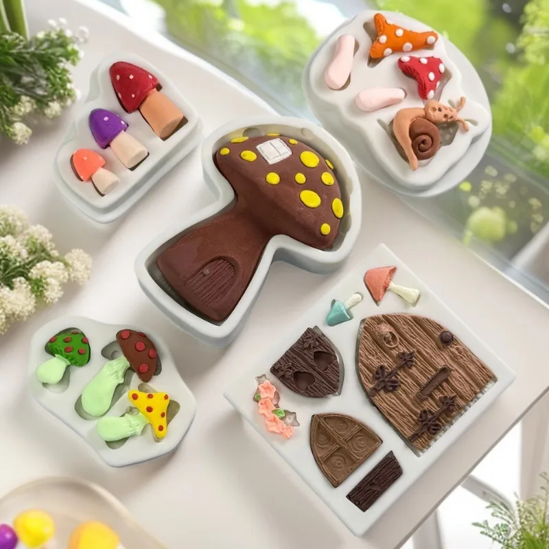 

Pastoral Style DIY Fairy Tale Fence Fence Snail Mushroom Silicone Mold Fondant Cake Chocolate Baking Clay Cake Decorating Tools