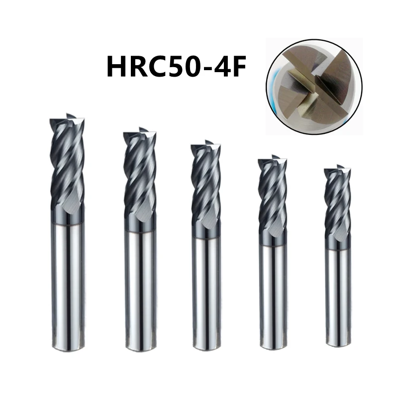 Tungsten Steel Milling Cutter Carbide Cutter HRC50 End Mill 4-Blade CNC Machine Tool Processing Metal 1mm-20mm