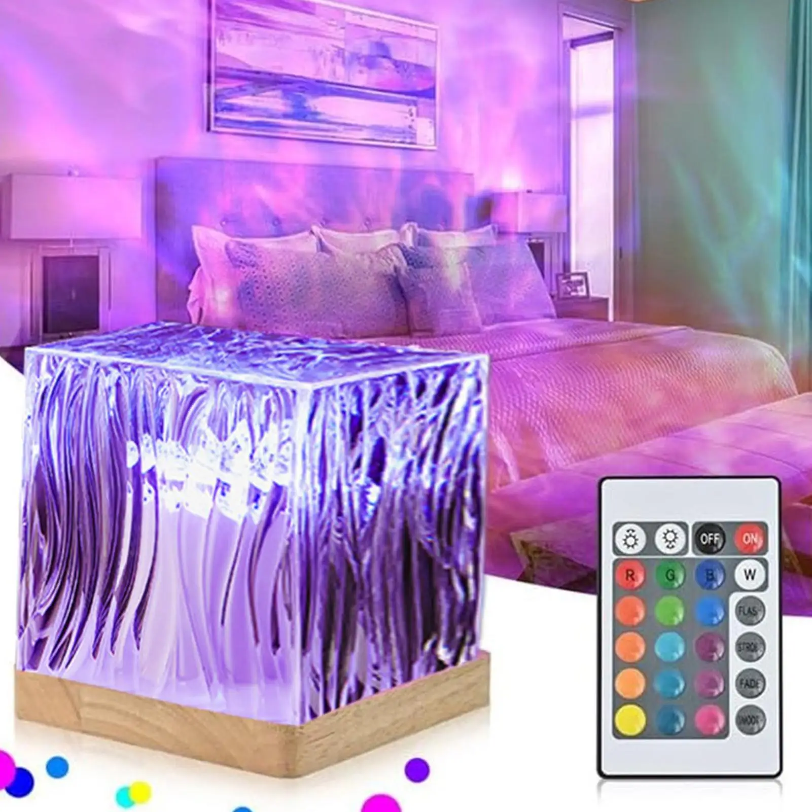 16 Colors Dynamic Rotating Water Ripples Projector Night Light Flame Crystal Lamp For Living Room Study Bedroom Rotating Light