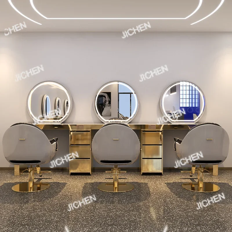 

Стол для парикмахерской HS - двухсторонний стол-зеркало из нержавеющей стали для стрижки волос, специальная зона для химической завивки и окрашивания