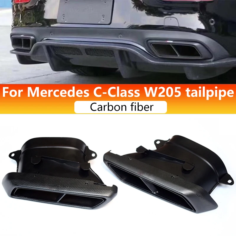 

For 2014 to 2018 Mercedes-Benz C-Class W205 AMG 63 Exhaust Pipe Upgrade Carbon Fiber Stainless Steel Black Muffler Nozzle Tip