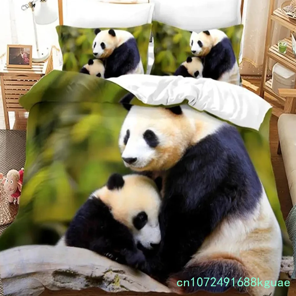Cartoon Chinese Panda Bedding Set Soft Microfiber Double Queen King Twin Duvet Cover Kids Girls Room Decor White Duvet Cover