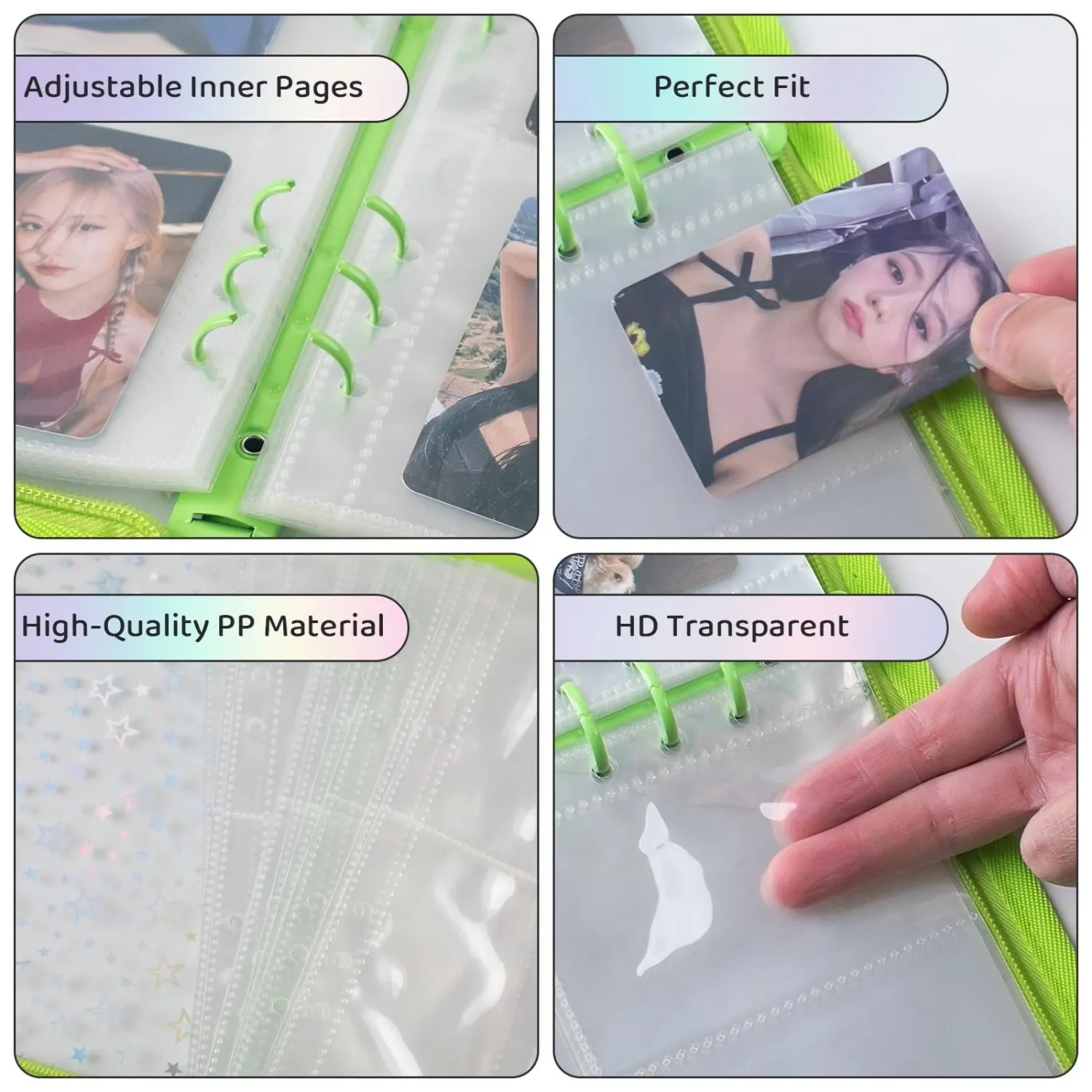 Refillable 6 Ring Notebook Binder Clear Soft PVC Binders 3 Size Pockets and 20 Release Papers for Planner Sticker Collection