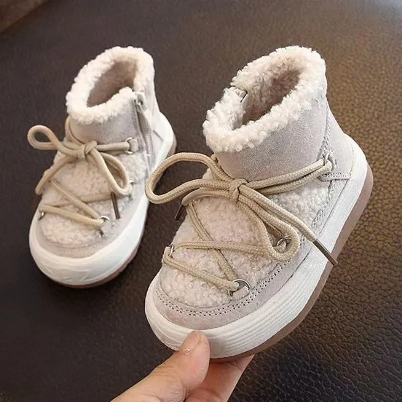 Children Warm Snow Boots Girl Princess Plush Thicked Toddler Shoes 1-6 Yeares Old Girls Soft Comfortable Casual Zipper Boots
