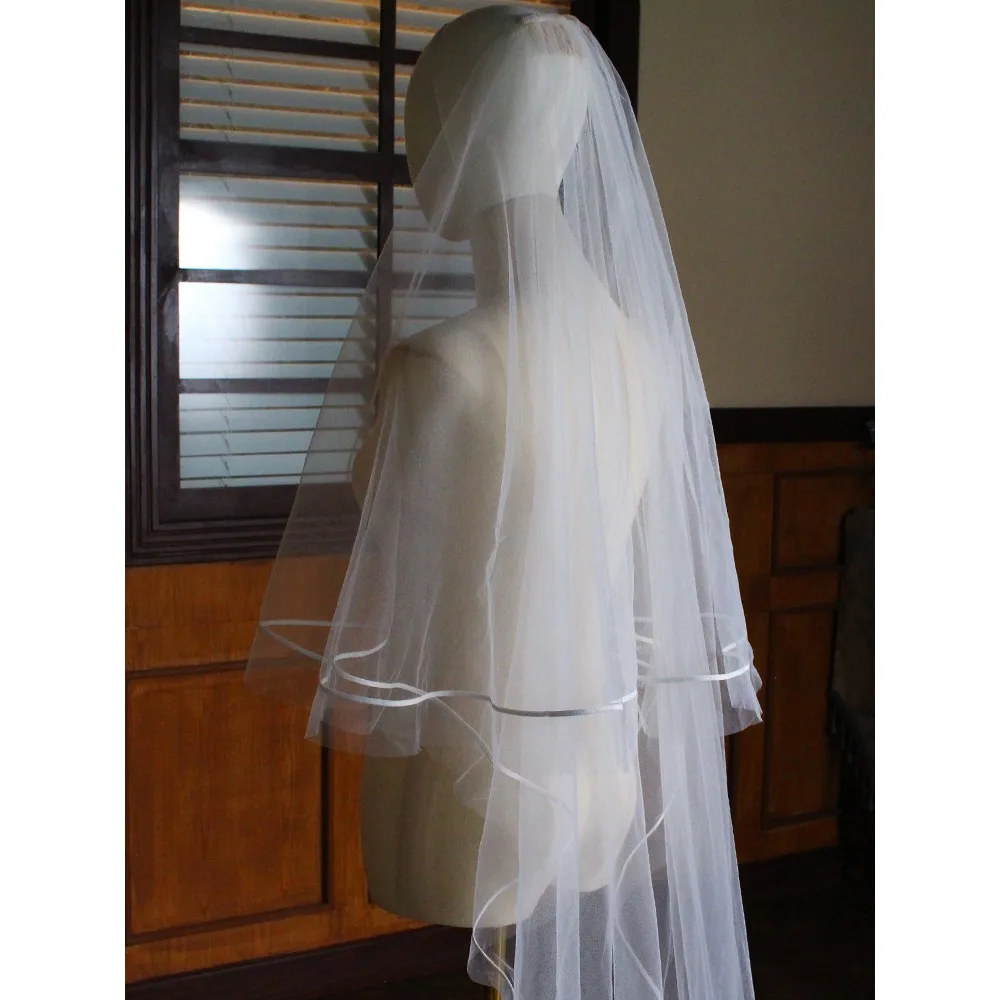 Дешевая длинная свадебная фата с расческой порезанным краем, 1 слой, простые свадебные аксессуары 2025