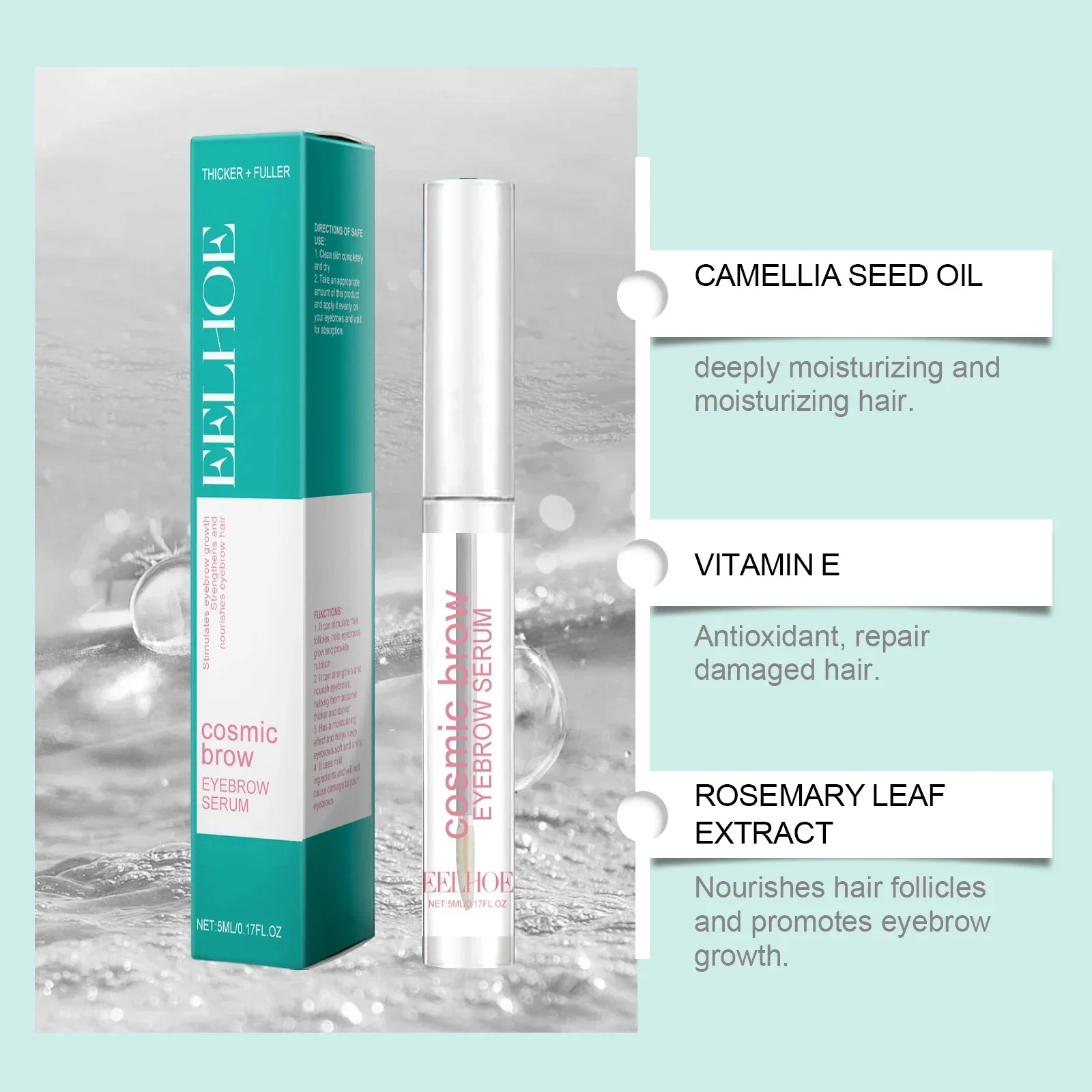 Siero per la crescita rapida delle sopracciglia Crescita dei capelli delle ciglia Prodotto anti-perdita dei capelli Prevenire la calvizie Più spessa Allungamento del trucco del sopracciglio