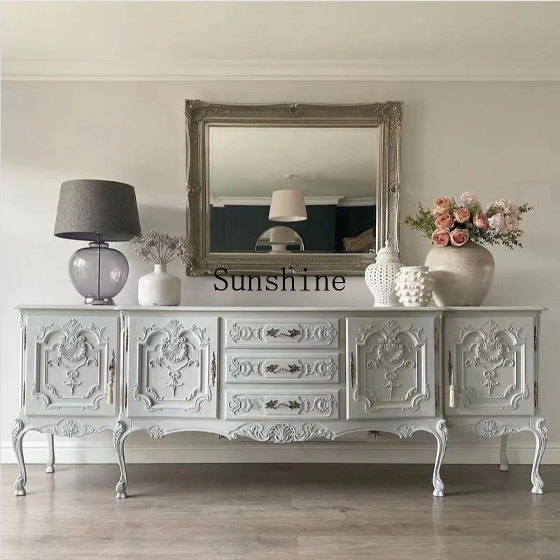 

French solid wood dining side cabinet neoclassical retro carved living room foyer against the wall storage entrance