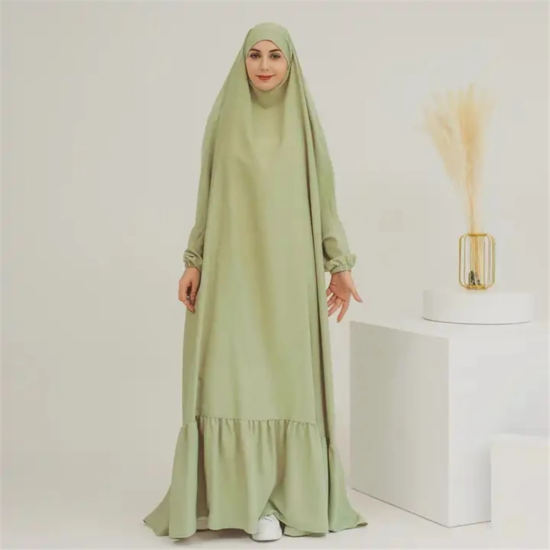 Women Khimar Prayer Garment Ramadan Muslim Abaya Kaftan Women Kaftan with Hijab Abayat Modest Dress Robe Islamic Arab Clothing