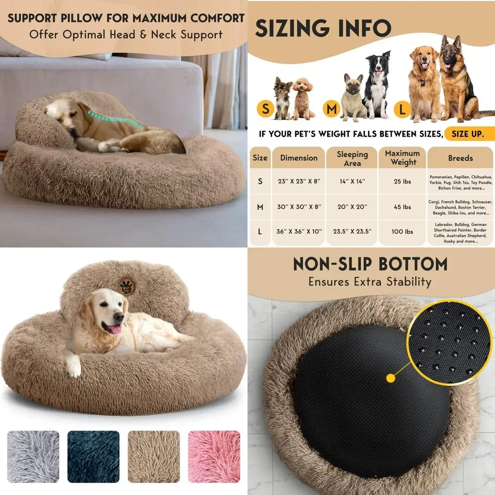 

Большая круглая лежанка для собак диаметром 36 дюймов, противоскользящая, моющаяся, из мягкого искусственного меха, успокаивающая лежанка для собак весом до 45 кг, бежевая